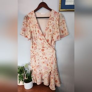 Lush Light Pink Floral Print Wrap Dress Medium